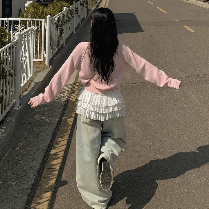 [벚꽃룩🌸/군살커버] 파스텔 브이넥 펜던트 와펜 포인트 크롭 니트 봄가디건 색감맛집 상세 이미지 7