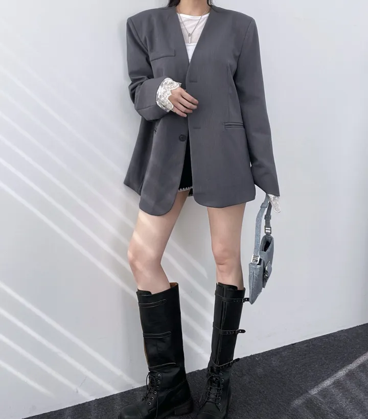 *핏대박레이스자켓* 봄옷 자켓 오버핏 레이어드 레이스 노카라 자켓 박시핏 봄아우터 봄자켓 레이스자켓 상세 이미지 30