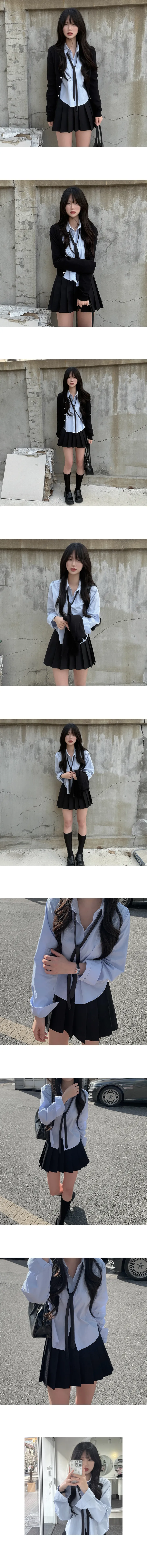 [당일출고/세트/단독구매가능] 레이어드 루즈핏 넥타이 셔츠 + 플리츠 미니 뒷밴딩 스커트 상세 이미지 3