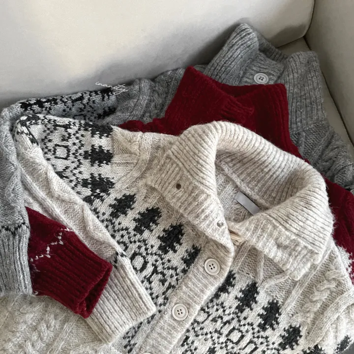 당일출고🚀[wool20%/두툼❄] 하이넥 스노우 패턴 노르딕 루즈핏 가디건 3color 상세 이미지 57