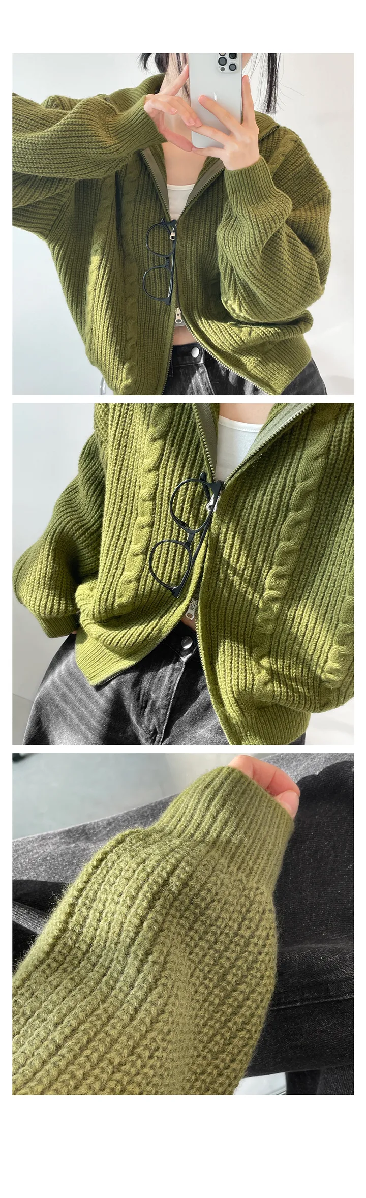 [도톰따뜻🧶아방핏]폭닥 투웨이 하이넥 루즈핏 꽈배기 니트 집업(5color) 상세 이미지 33