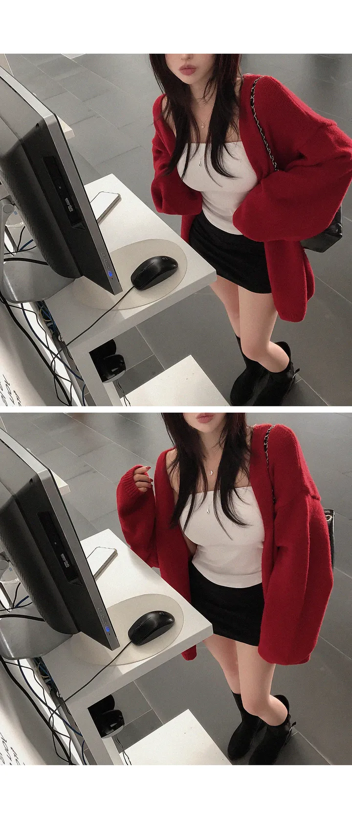 [고퀄/아방핏!] 델라 원버튼 루즈핏 벌룬가디건 아방가디건 레드가디건 도톰가디건 가을가디건 가을아우터 가을옷 가을신상 봄가디건 봄아우터 봄옷 봄신상 상세 이미지 4