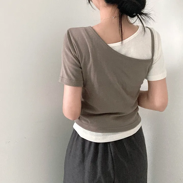 [set/핏보장] 리본 배색 레이어드 반팔 티셔츠 투피스 세트 3col 상세 이미지 22