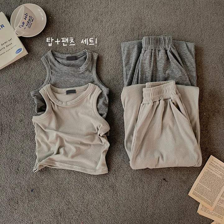 *세트가격*[말라핏보장] 글램힙 골지 나시+와이드팬츠set 트레이닝세트 여름트레이닝 데일리트레이닝 투피스 나시세트 상세 이미지 5