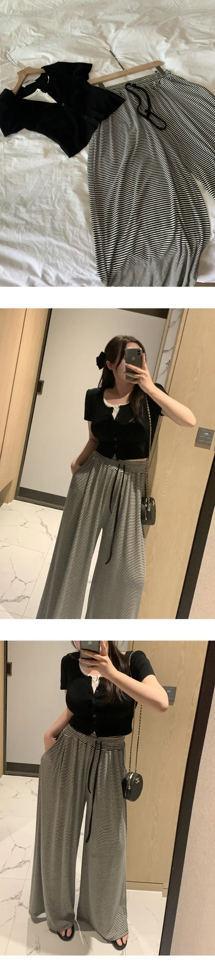 [44-99size]실눈 스트라이프 커버 셔링 와이드 팬츠 3color 상세 이미지 6