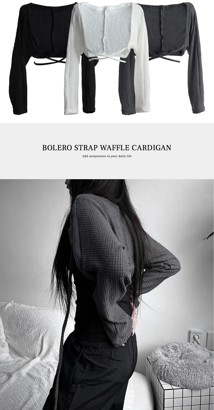 bolero strap waffle cardigan 상세 이미지 1