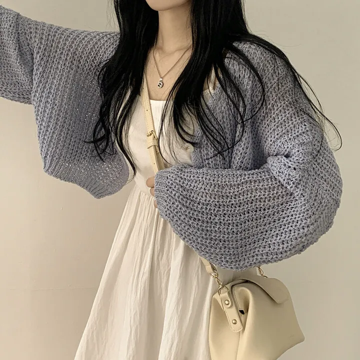 [고퀄!살탐방지] 왕박시 린넨 부클 여름니트 벌룬 크롭가디건 상세 이미지 6