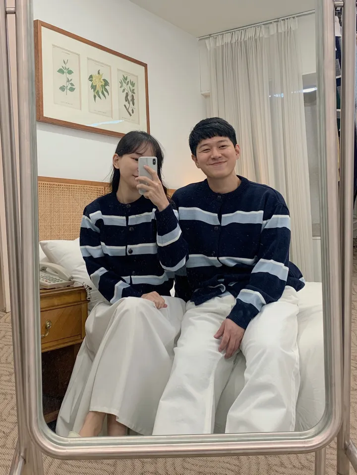 커플룩,시밀러룩베리 단가라 커플가디건 스트라이프 라운드가디건 시밀러룩 봄 꽃놀이 벚꽃 상세 이미지 14