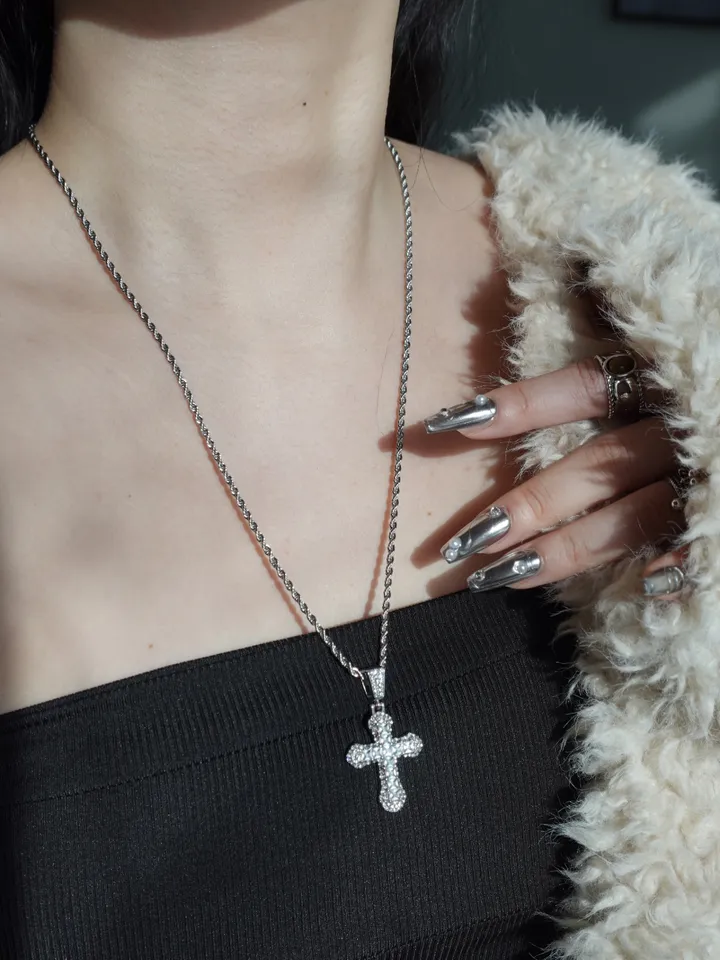 [s.steel/3color] bold cubic cross necklace | 볼드 큐빅 십자가 목걸이 상세 이미지 14