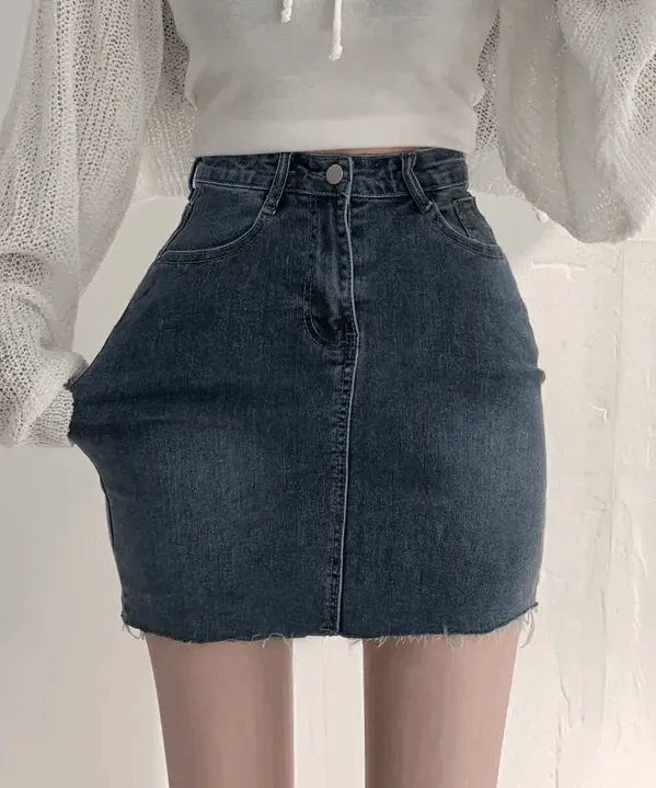 💜색감깡패💜 쫀쫀스판 데일리 워싱 치즈 데님 미니 스커트