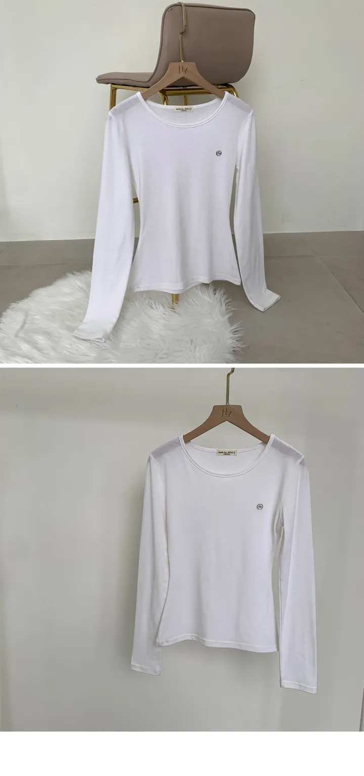 (2size)[매일입는/잘록허리!] made 레터 슬림 라운드 긴팔티 기본티 약기모 상세 이미지 17