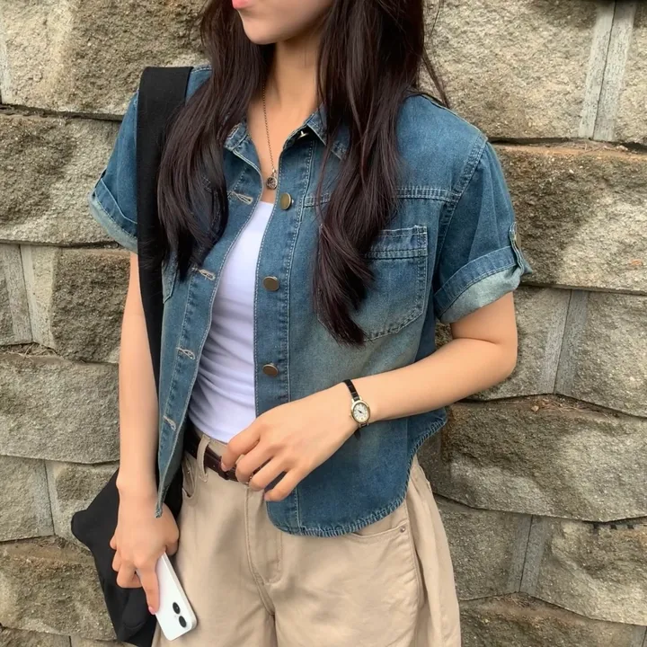 [여름자켓/데일리] 라이크 롤업 투포켓 반팔데님 자켓, 셔츠 - 3color 상세 이미지 24