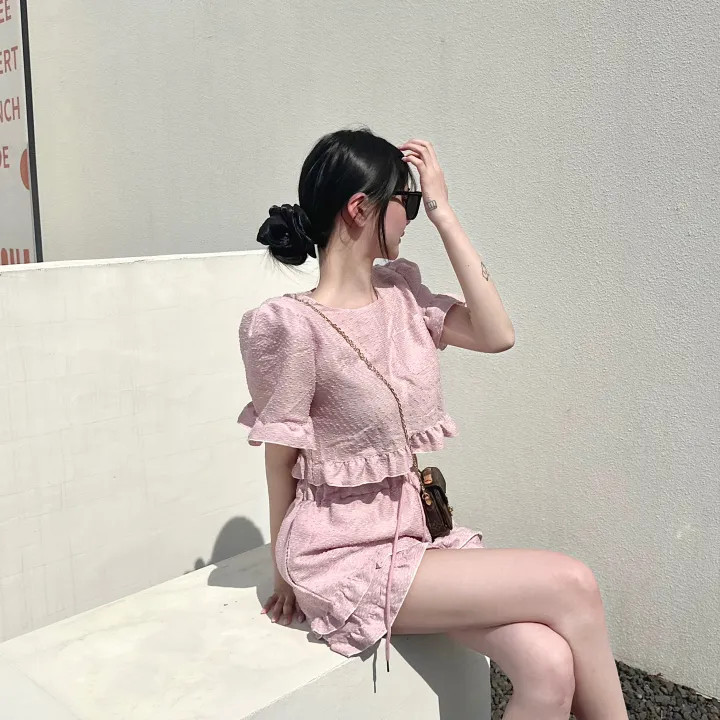 set가격! 프릴 캉캉 배색 반팔 티 + 밴딩 숏 팬츠 반바지 투피스 3 color 상세 이미지 14