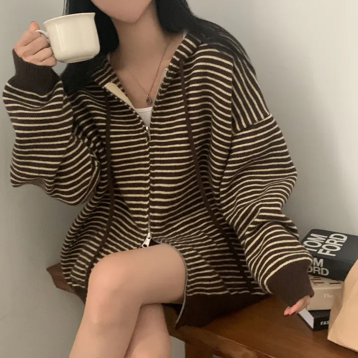 Made [투웨이,도톰] 빔블 루즈핏 스트라이프 후드 니트 집업, 가디건 - 4color 상세 이미지 14