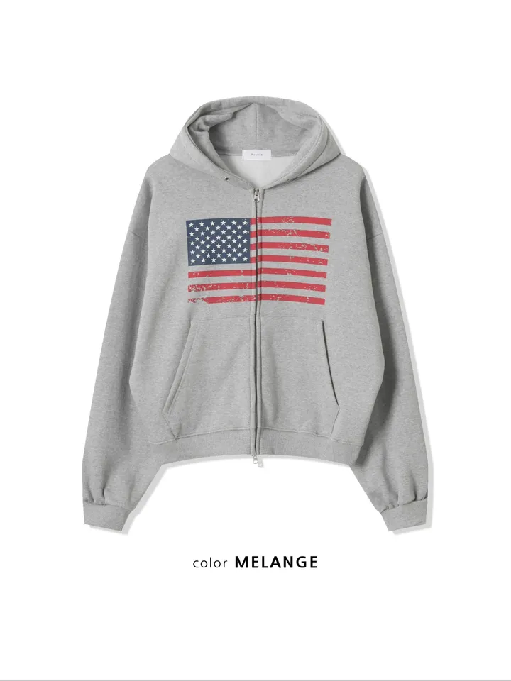 (기모ver) American flags cropped hooded zip-up [2color] 상세 이미지 23