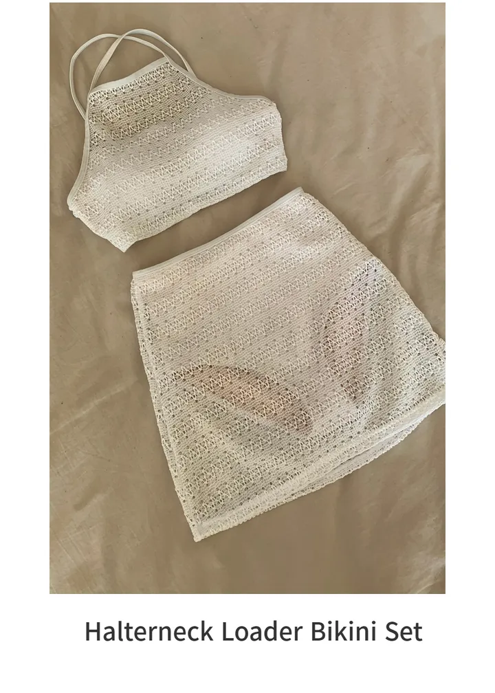 [당일출고/M-XL]니트 홀터넥 화이트 로더 하이웨스트 비키니 상세 이미지 2