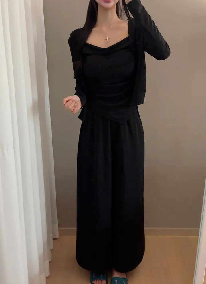 [찰랑🌊시원한소재/빠른출고]❤️3set가격❤️여신 여리 찰랑 드레이프 셔링 나시 가디건 핀턱팬츠 set 여리룩 조식룩 해변룩 마실룩 상세 이미지 13