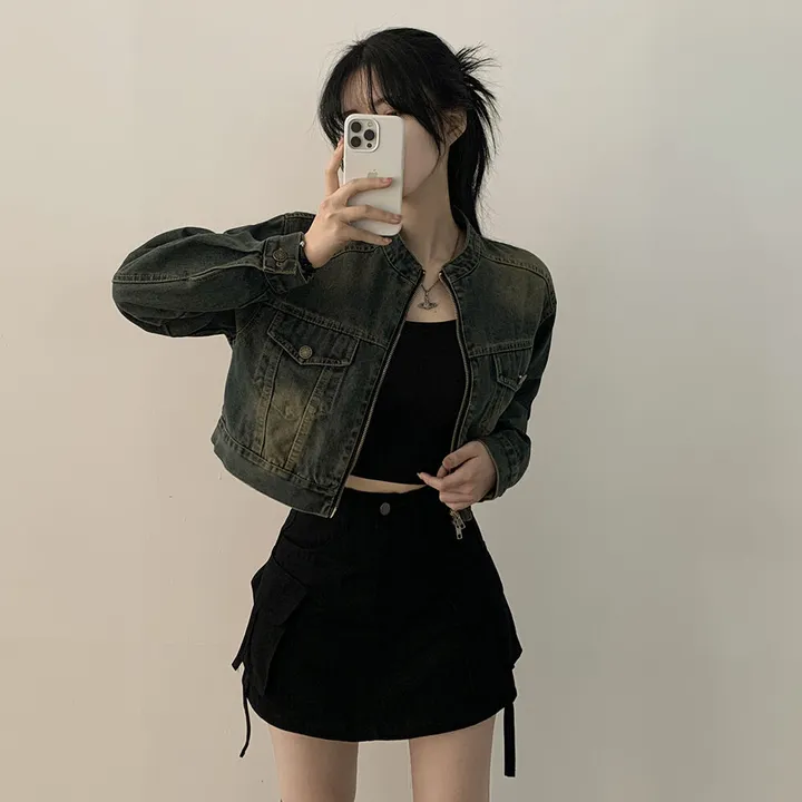 [빈티지힙] 투웨이 데미지 바이커 크롭 워싱 데님 자켓 상세 이미지 13