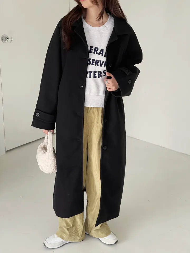 자바 벨티드 싱글 카라 롱 코트 상세 이미지 2