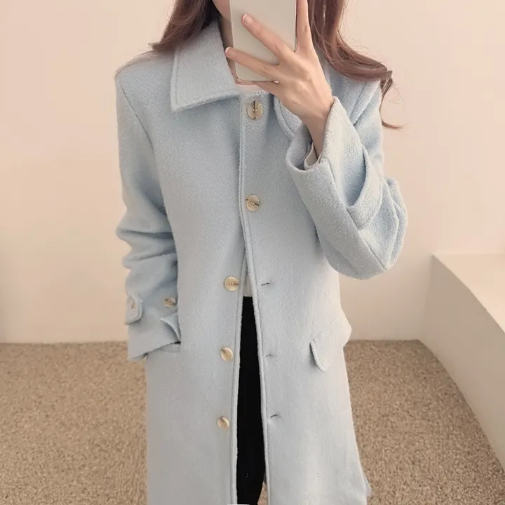 하이넥 부클 뽀글이 파스텔 허리 슬림 벨트 맥시 싱글 롱코트(3color)크리스마스룩 연말룩 상세 이미지 11