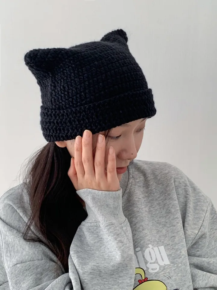 스트라이프 고양이 니트 모자 캣 비니 8color 상세 이미지 8