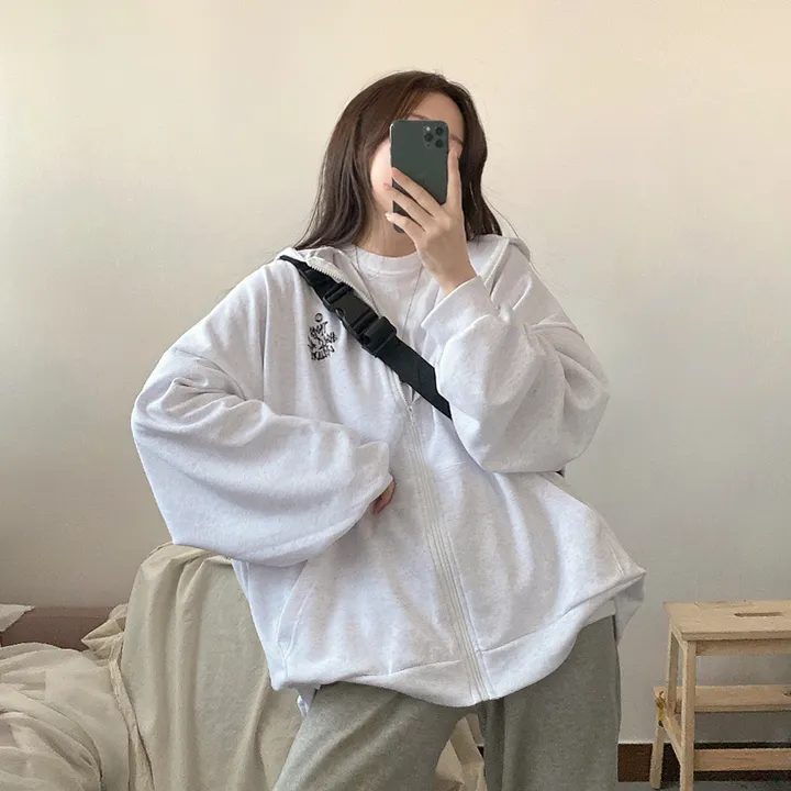 봄신상![넉넉/오버핏] 그래픽 뒷프린팅 레터링 오버 후드집업 4color 상세 이미지 4