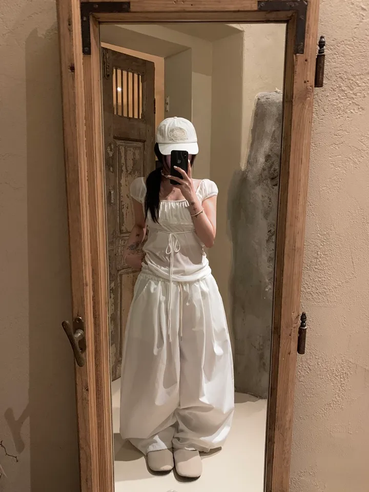 (UNISEX) 머니 나일론 더블 핀턱 스트링 벌룬 PT / 오버핏 와이드 밴딩 트레이닝 벌룬핏 팬츠 바지 와이드팬츠 벌룬팬츠 트레이닝팬츠 나일론팬츠 나일론바지 간절기 봄 여름 상세 이미지 17