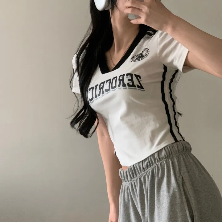 [찐만족도100%🤍] 블록코어 져지 배색 레터링 스트릿 크롭 반팔티셔츠 - 6color 상세 이미지 16
