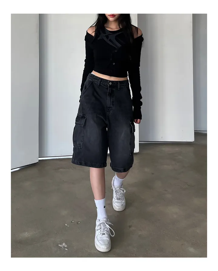 [UNISEX] 카고 데님 청 워싱 버뮤다 반바지 팬츠 (2color) 상세 이미지 33