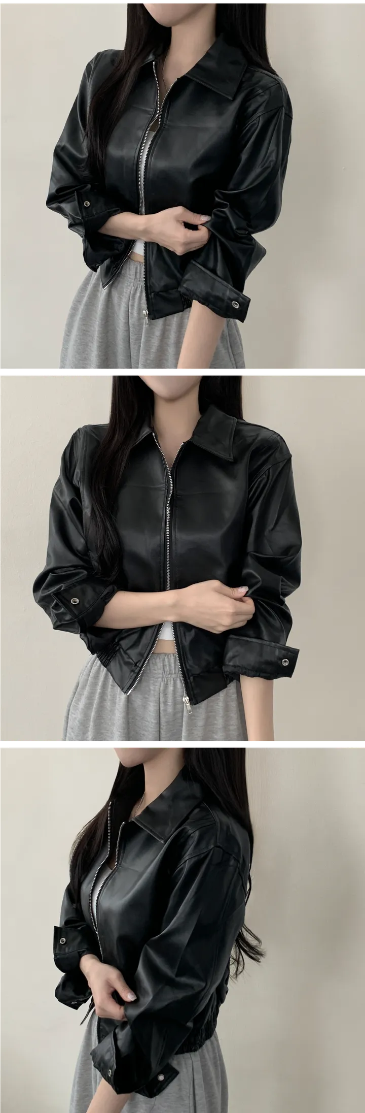 [예쁨보장/가을무드] 블루종 박시 카라 크롭 라이더 가죽 레더 자켓 3color 상세 이미지 11