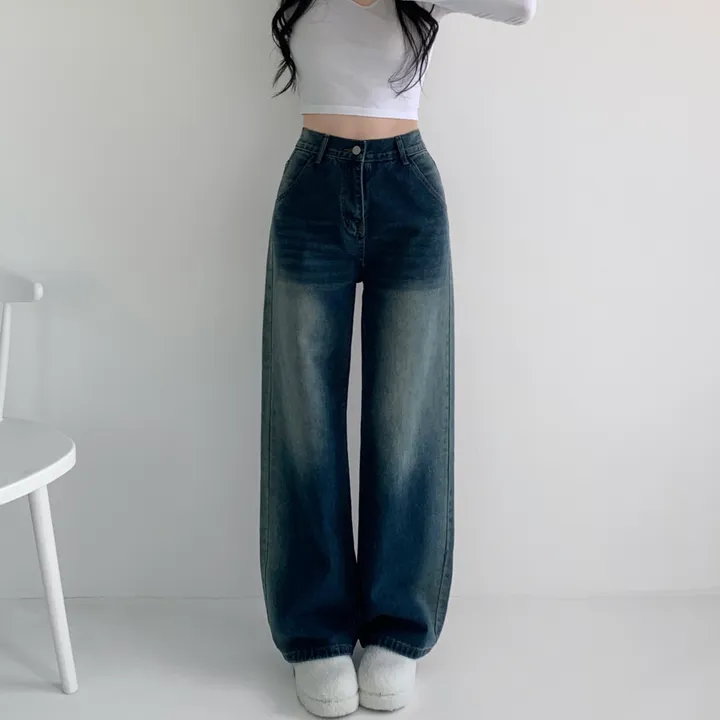 당일출고🚀[특가❤/핏보장] 선데이 원버튼 뒷밴딩 사이드 빈티지 워싱 하이웨스트 와이드 바지 데님팬츠 청바지 사계절청바지 상세 이미지 15