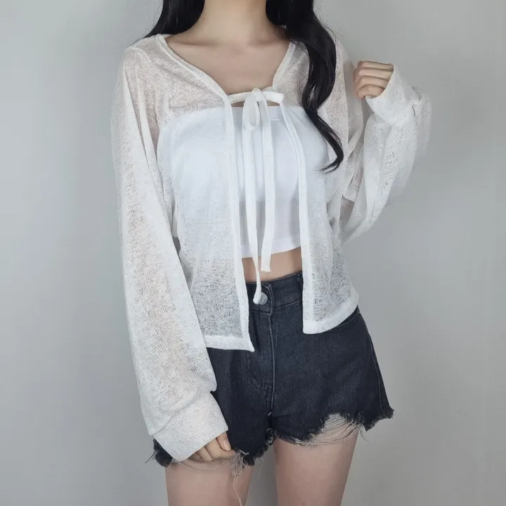 [최저가✨/핏보장] 국내제작 여름 살탐방지 팔뚝커버 리본 볼레로 시스루 여름 가디건 (3color) 상세 이미지 12