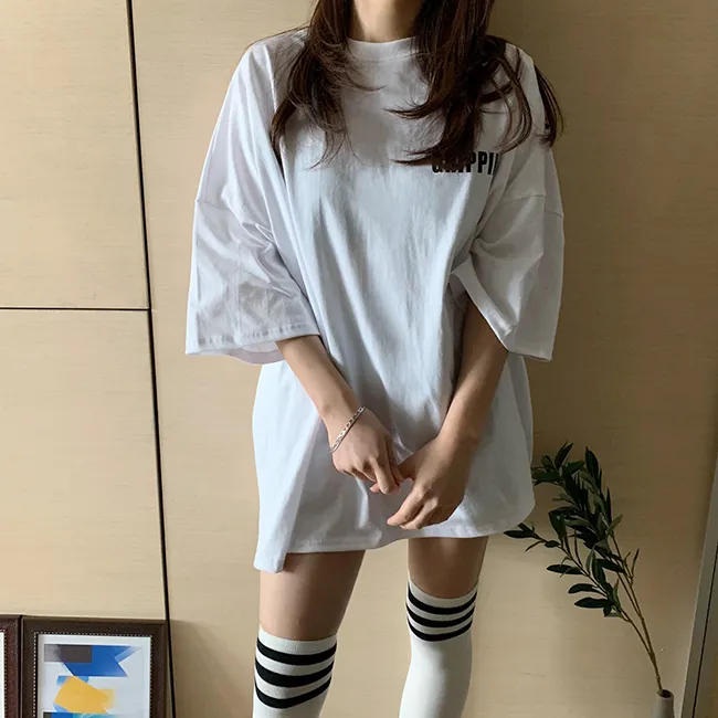 (🚀당일출발!/남여공용/빅사이즈) 루즈핏 오버 레터링 패치 반팔 티셔츠 3color 상세 이미지 8