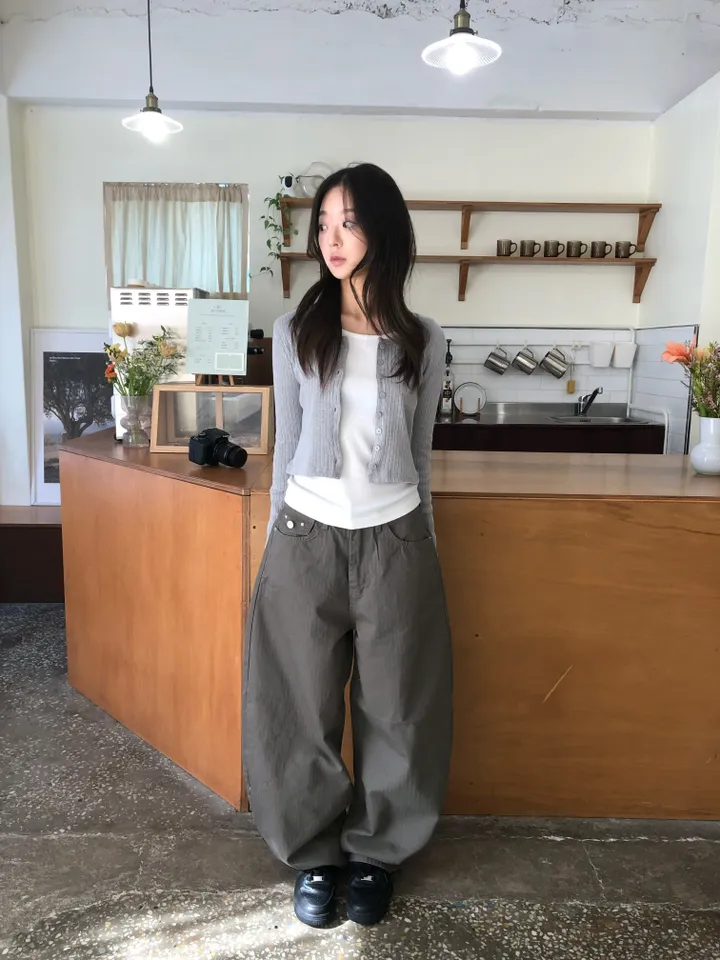 슬림핏 숏 골지 가디건 상세 이미지 16