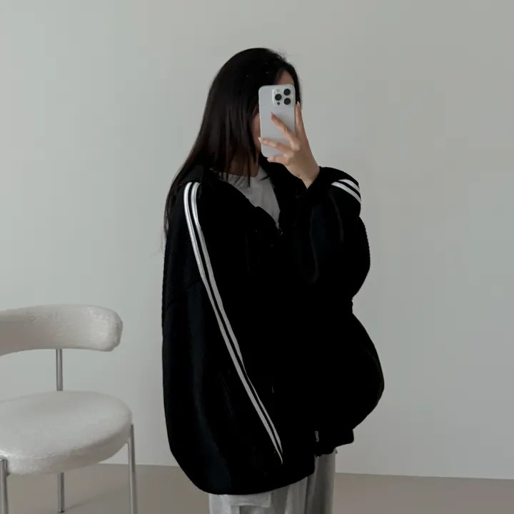 [왕오버핏/투웨이지퍼]일루션 투라인 후드집업 상세 이미지 7