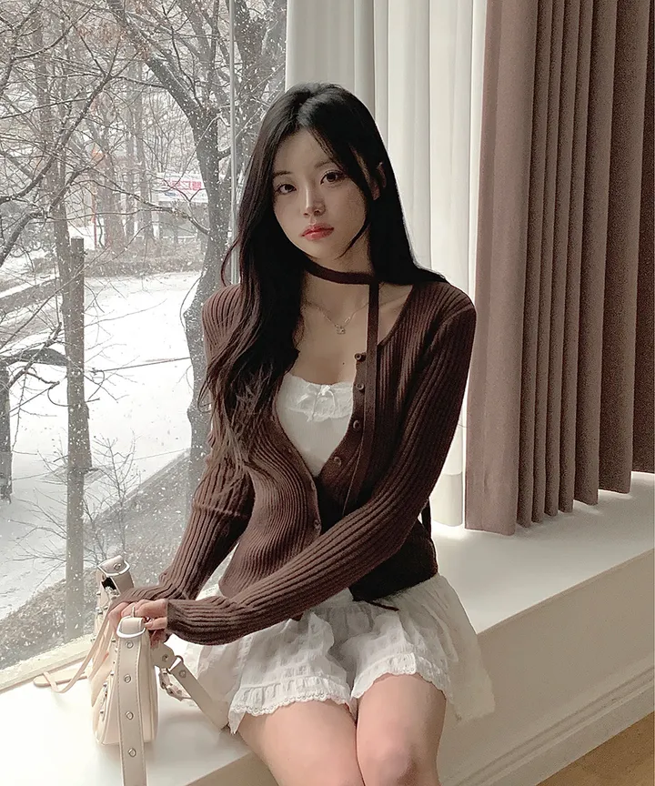 [초커타이set 💗] 몰린 초커 타이 세트 골지 니트 가디건 봄 가을 데이트룩 / 긴팔가디건 긴팔니트 데일리룩 하객룩 클래식블랑 상세 이미지 12