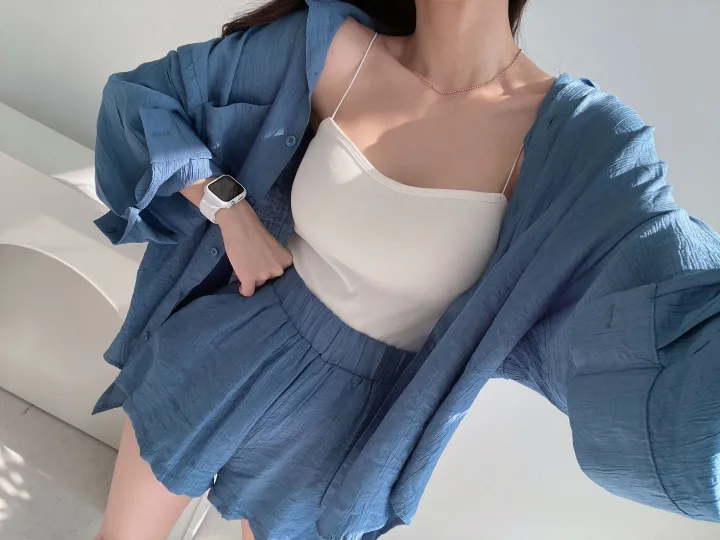 *SET* 【편해요/멋쁨】 오버 루즈핏 린넨 롱셔츠 남방 반바지 투피스 세트 상세 이미지 16