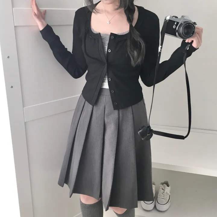 [러블리/레이스🖤/슬림핏] 라운드 스퀘어 레이스 골지 가디건 상세 이미지 18