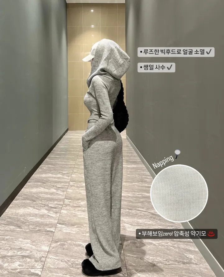 *봄ver* [MADE:컬러추가] #-3kg!! 슬림 빅후드ver.1 오프숄더 셋업 (5color) 슬림핏 크롭 후드집업 오프숄더집업 롱 와이드팬츠 트레이닝세트 상세 이미지 5