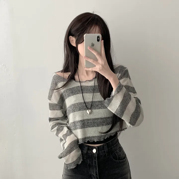 *주문폭주* [데일리힙set] 물결 단가라 니트 티셔츠 & 흑청 사이드워싱 데님 팬츠 [D1-9] 상세 이미지 13