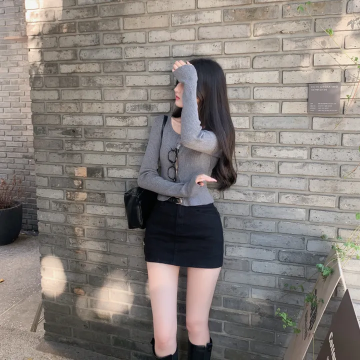 [ 인스타폭주 ] 가넷 골지 유넥 긴팔 가을 크롭 니트 가디건 상세 이미지 24