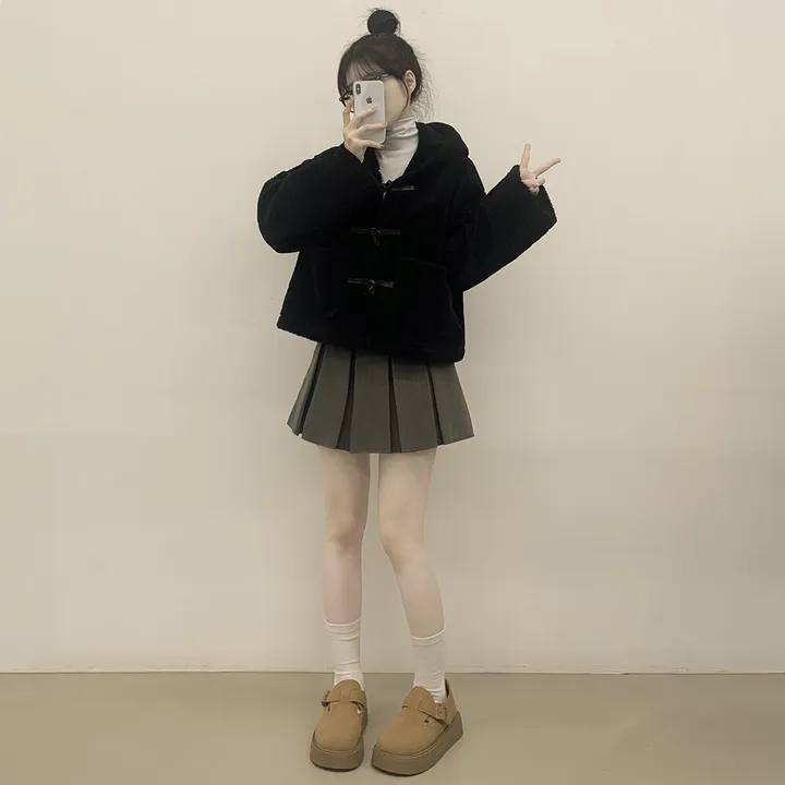 [귀여움/아방핏] 포근 후드 양털 떡볶이 퍼자켓 숏코트 덤블점퍼 상세 이미지 19
