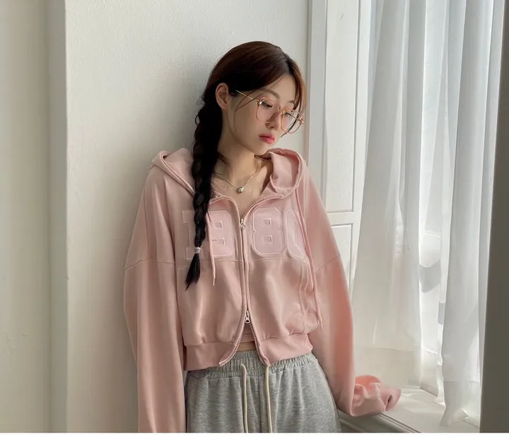[기모버전추가!]6color 레븐 투지퍼 자수 배색 루즈핏 투웨이 크롭 후드 집업 상세 이미지 26