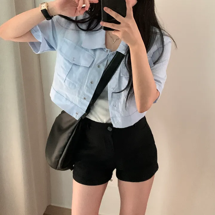 [여름*.*/핏보장🤍] 아몬드 야상 크롭 반팔 자켓 상세 이미지 6