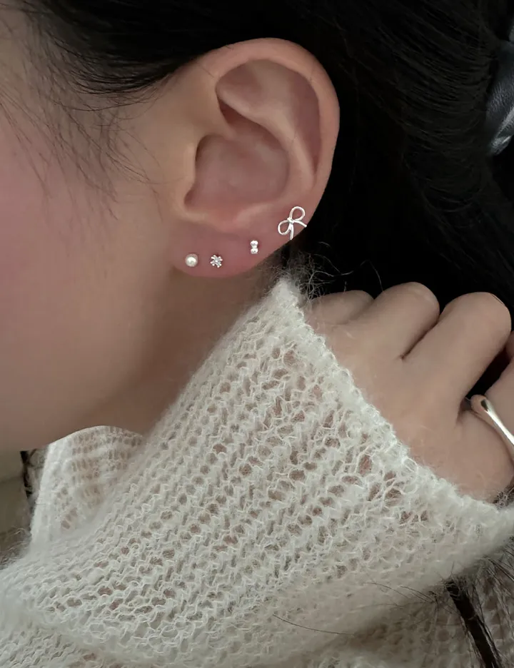 [925silver/4set] charlotte 리본 진주 큐빅 볼 925실버 피어싱세트 상세 이미지 5