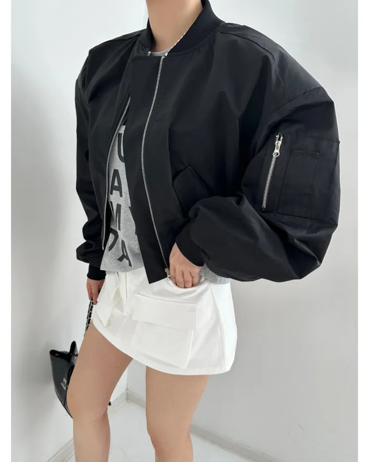 셔링 밴딩 루즈핏 숏 항공점퍼 상세 이미지 7