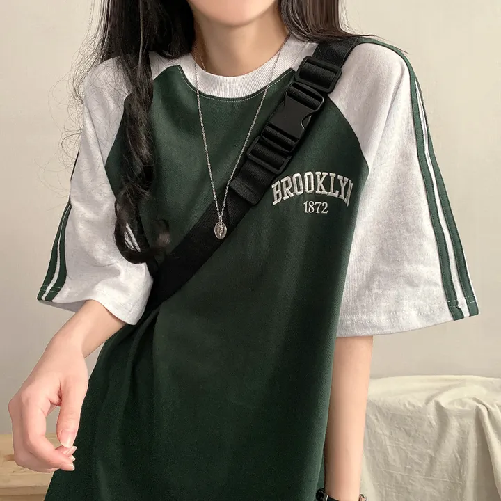 [예쁜/스포티!] 두줄 져지 배색 나그랑 브루클린 자수 데일리 반팔티T 5color 상세 이미지 6