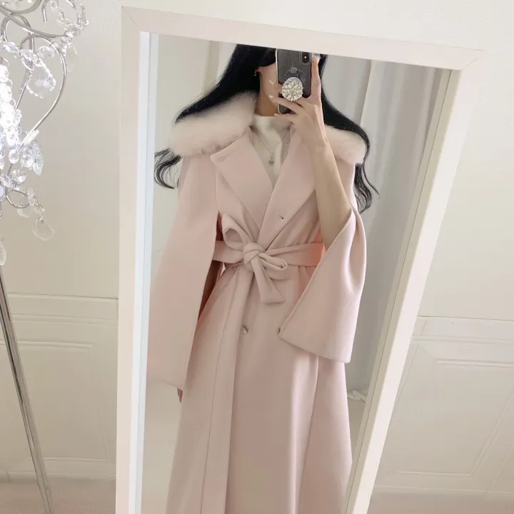 [롱케이프코트💗/고퀄보장✨] 롱VER. 알콩 울 캐시미어 폭스퍼 페이크퍼 밍크퍼 누빔안감 케이프 벨트 버튼 고급 우아 롱 판쵸 코트 망토 자켓 (4color) 연말룩 크리스마스 상세 이미지 16