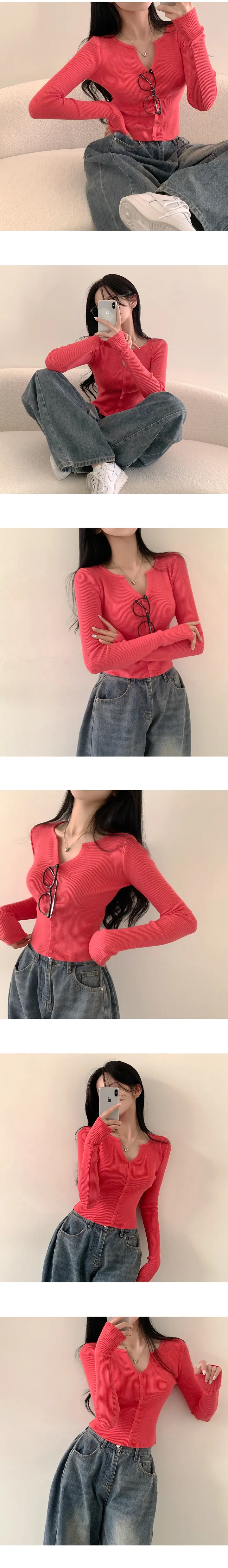 [말라보이는~/부드러워요] 기분 좋은 핏감, 골지 슬림핏 크롭 긴팔 니트가디건 (8color) 상세 이미지 5