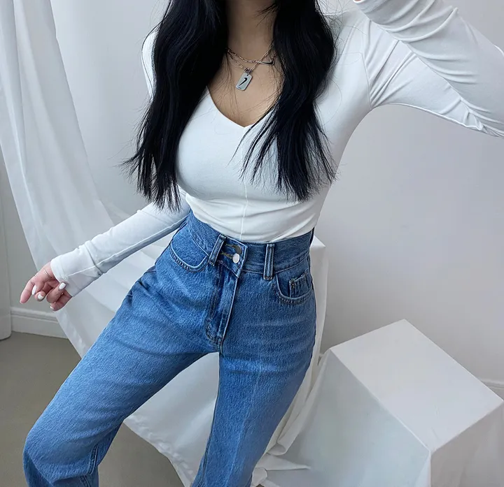 패드 브이넥 스판 절개 슬림 티셔츠 상세 이미지 54